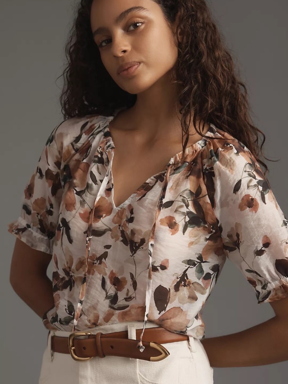 NWT Anthropologie Cloth & Stone Short Sleeve Ruffle Floral Blouse M